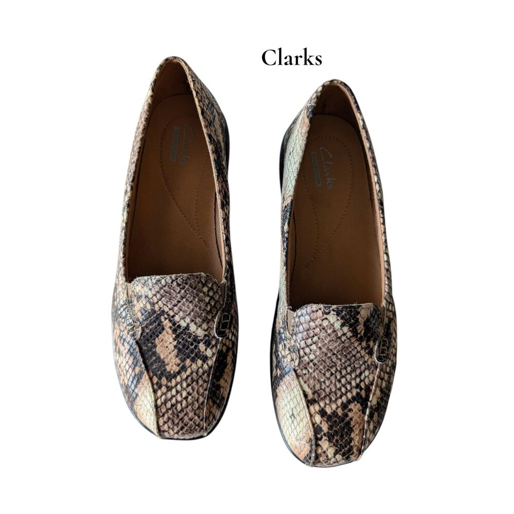 Clarks Collection Bayou Q Faux Snakeskin Loafers 6.5M Slip On Comfort